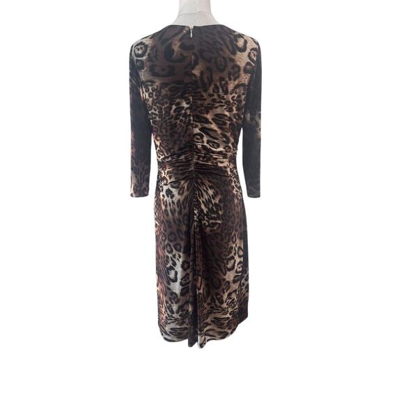Like New Kay Unger Leopard Print Faux Wrap Dress Size 10 Knee Length 3/4 Sleeve - Picture 2 of 5